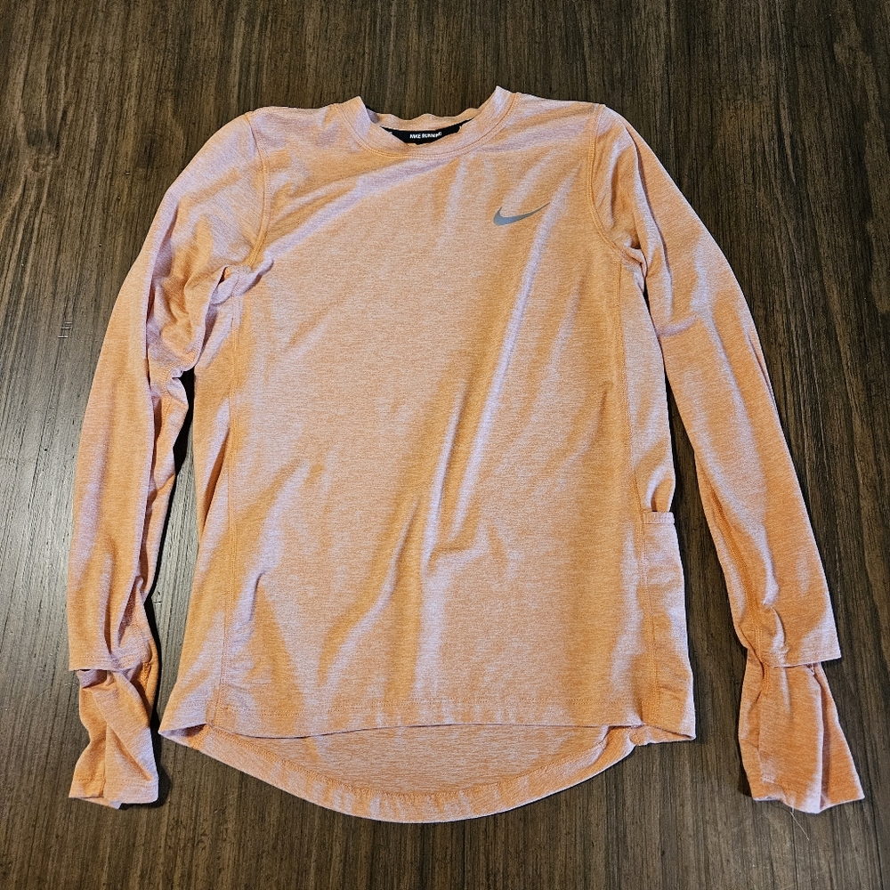 Nike Running Orange Top, X Small, Thumb Holes, Cell Phone Pocket
